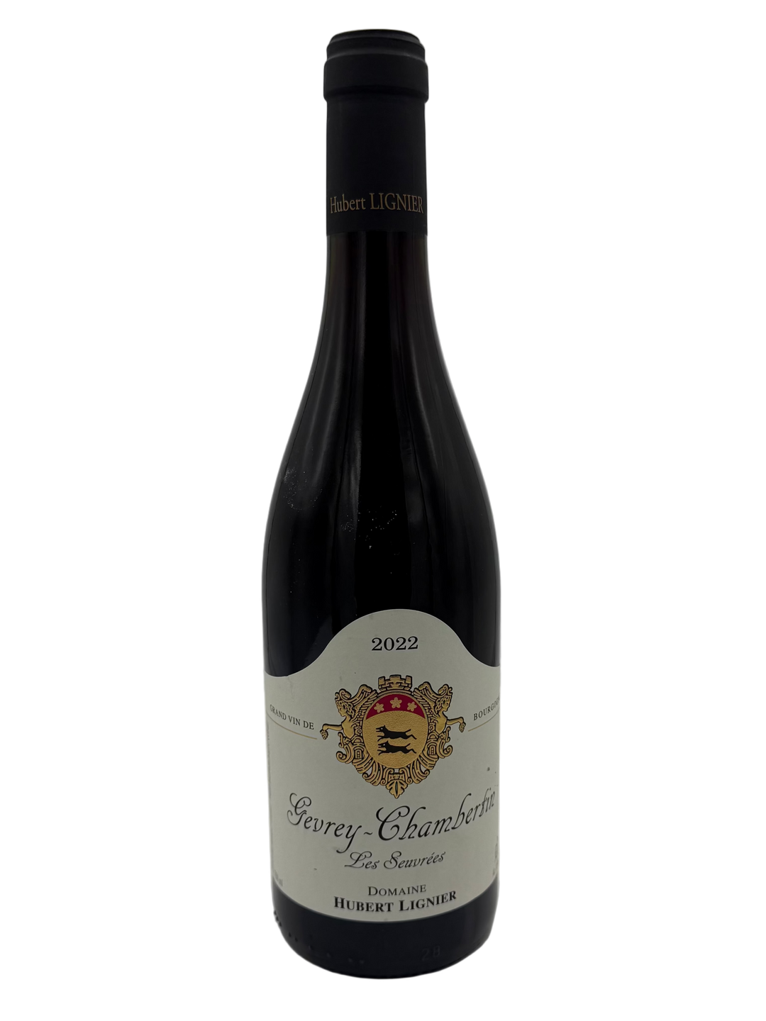 Wine bottle with a visible label on a white background