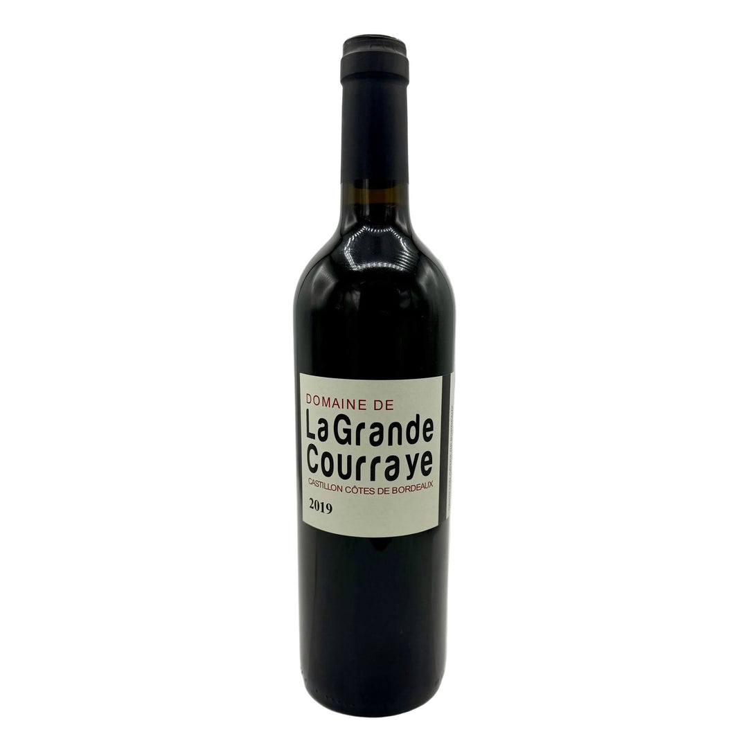 Bottle of Bordeaux with a minimal logo against white background