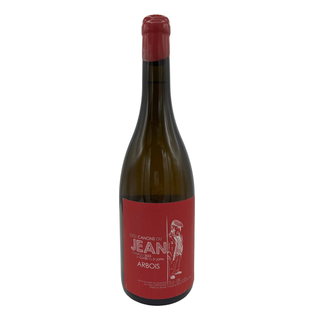 Wine bottle with a red label on a white background
