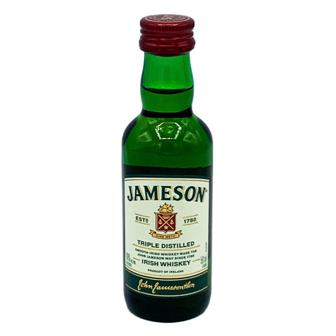 Mini bottle of Jameson Irish Whiskey on a white background